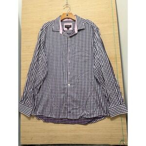 Johnston Murphy Mens XL Gingham Check Button Down Shirt‎ Pink Collar Long Sleeve
